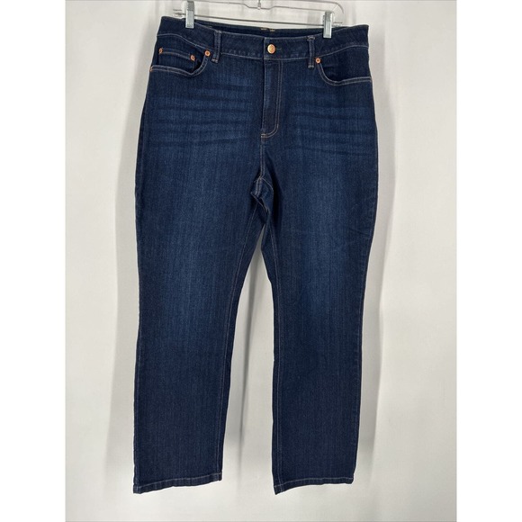 LL Bean Jeans Womens 16 Straight Leg Beanflex Favorite‎ Fit Dark Wash 34x30 - Picture 1 of 9
